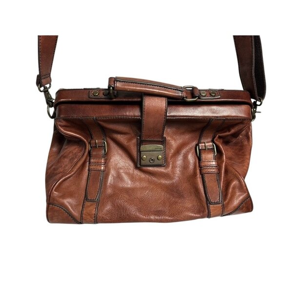 Vintage Fossil 'Lineage' Framed Doctor's Style Leather Bag in Brown - Picture 2 of 14